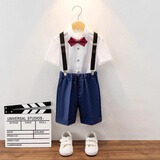 衣诺坊 六一儿童礼服演出服 幼儿园表演服套装 小学生大合唱演出服装 藏青男:衬衫+短裤+背带+领结袜子 140 （建议体重：54-67斤）