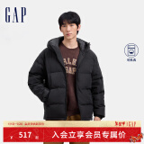 Gap男装2024秋冬新款徽章logo抽绳立领连帽羽绒服纯色外套677652 黑色 165/88A(S) 亚洲尺码