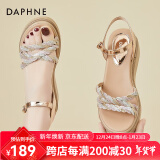 达芙妮（DAPHNE）凉鞋女夏高跟夏季新款坡跟厚底松糕露趾女鞋软皮学生外穿罗马鞋 金色 跟高6cm 35 (225mm)