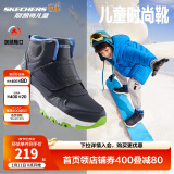 Skechers斯凯奇男女童棉鞋儿童雪地靴冬季厚实保暖中帮大童二棉鞋8701648L 男童-海军蓝色-多彩色-NVMT 33.5