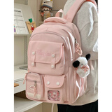 丛林鸟学院风可爱大容量书包女小学生高颜值双肩包初中女生高中学生背包 粉色【红围巾小狗+1个星星徽章】