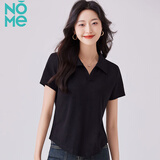 NOMe短袖t恤女夏季新款收腰翻领弧形下摆紧身polo衫上衣 黑色 2XL