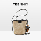 天美意（TEENMIX）女包牛皮水桶包复古斜挎通勤单肩包实用生日礼物送女友老婆妈妈