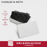 CHARLES&KEITH质感菱格链条小方钱包女包包女包生日礼物女新年礼物CK6-10680924 Black黑色 XS