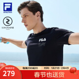 斐乐（FILA）官方男子短袖T恤夏季简约圆领运动男装上衣休闲针织套头衫 深黑-BK L 175/96A