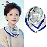 俞兆林新款百搭磁吸扣春秋方巾三角丝巾女领巾洋气围巾夏季时尚护颈围脖 清新蓝莲花