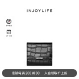 INJOYLIFE钱包女鳄鱼纹真皮折叠优雅短款钱夹女生三折小皮夹 黑色