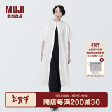 无印良品（MUJI）女式 凉感平纹立领短袖连衣裙女装裙子长裙衬衫裙开衫外搭纯棉 白色 S (155/80A)