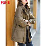 FSHE外套女春秋季2025年新款加绒加厚派克服宽松胖棉服棉衣工装外套女 [3256#]咖啡色 款 加绒 3XL 建议135-150斤