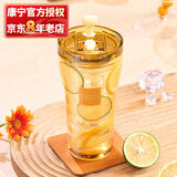 康宁玻璃杯 耐高温高硼硅玻璃杯双饮杯咖啡杯带盖高颜值吸管杯 心悦双饮杯500ml