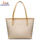 袋鼠（KANGAROO）托特女包2025韩版时尚印花手提包大容量单肩包上课女包通勤大包 大包卡其色