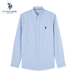 U.S. POLO ASSN.衬衫男春秋长袖白色休闲工装外套高端免烫抗皱宽松蓝色男士衬衣