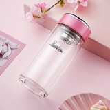 希诺双层玻璃杯家用办公水杯女高颜值过滤泡茶杯子XN-9330粉色 200mL