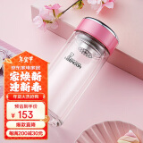 希诺双层玻璃杯家用办公水杯女高颜值过滤泡茶杯子XN-9330粉色 200mL