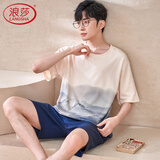 浪莎睡衣男夏季纯棉短袖短裤薄款青少年全棉男士家居服套装夏天