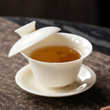 兮元记羊脂玉瓷三才盖碗茶杯德化白瓷单个大号陶瓷泡茶碗三件套功夫茶具 明黄玉瓷马蹄盖碗【可悬停】