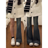 灿图美式高街微喇牛仔裤女秋冬季大码胖mm高腰显瘦弹力阔腿喇叭长裤子 复古蓝 S