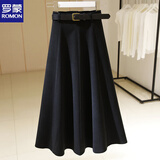 罗蒙（ROMON）黑色毛呢半身裙女高腰2025秋冬新款宽松显瘦百搭中长款a字大摆裙 黑色 长款160以上 S
