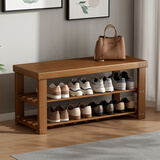 丝竹阁换鞋凳子家用门口外入户穿鞋凳可坐一体鞋柜进门长条凳鞋架竹楼道 茶色 50