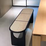 陶鲁工匠中古藤编实木长凳卧室床尾凳玄关换鞋凳简约复古日式餐凳板凳 黑色1.4米