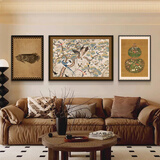 艺环宇中古风客厅装饰画高级感花鸟画复古沙发背景墙挂画三联画大气壁画