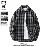 HIPANDA你好熊猫衬衫男士长袖2025春夏休闲衬衣服潮流格子外套男黑色L
