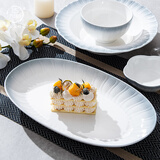 华青格家用大号蒸鱼盘浮雕釉下彩莱茵渐变12.5英寸西点盘餐盘陶瓷餐具