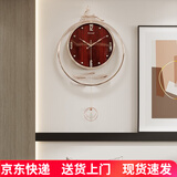 康巴丝（Compas）轻奢鹿头钟表2025款北欧现代客厅挂钟简约家用时尚挂墙时钟摇摆钟 3285红木纹色 18英寸