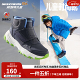 Skechers斯凯奇儿童绒绒靴男女童冬季防滑儿童加绒运动鞋中帮棉靴302527L 男童-海军蓝色-多彩色-NVMT 35