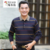 啄木鸟长袖T恤男 春夏爸爸中年男士上衣服翻领打底衫中老年人男装爷爷 K21藏青 M /165