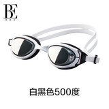 范德安（BALNEAIRE）高端时尚近视泳镜高清防雾防水男女平光专业500°白黑