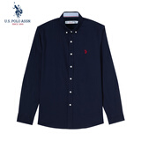 U.S. POLO ASSN.衬衫男春秋长袖白色休闲工装外套高端免烫抗皱宽松蓝色男士衬衣