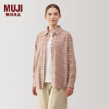 无印良品（MUJI）女式法兰绒衬衫领长袖衬衫女士衬衣外套秋冬格子衫女装24年冬纯棉 烟熏粉色格纹 M (160/84A)