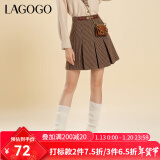 lagogo拉谷谷冬季新款高腰格纹A字百褶裙女短裙复古学院风穿搭 混色(Y0) 165/L/40