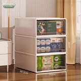 稻草熊桌面收纳盒抽屉式收纳柜零食玩具杂物书本分隔整理箱化妆品置物架 奶油白框3层【22*30.5*36】 茶透内抽