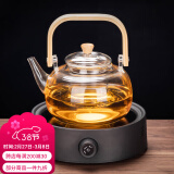 瓷牌茗茶具（cipaiming teaset） 电陶炉煮茶器煮茶壶茶炉家用小型电茶炉加厚耐热玻璃茶壶 竹柄煮茶壶+简约黑电陶炉