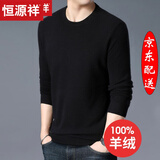 恒源祥100%纯羊毛衫男针织衫T恤保暖中年男士毛衣春秋打底衫长袖 YKR538009X黑色（纯色山羊绒） XL (175)