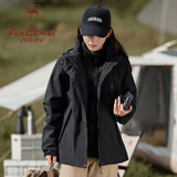 西域骆驼 VANCAMEL冲锋衣女男加绒加厚三合一可拆卸内胆防风外套保暖夹克滑雪登山服 KY1818S黑色-女 L