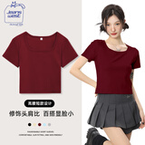 JEANSWEST CLUB真维斯方领短袖T恤女短款ins紧身夏季2025新款露脐显瘦辣妹上衣