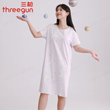 三枪家居裙夏季宽松短袖短裙全棉圆领轻薄透气甜美风休闲女士纯棉睡裙 雾紫月亮 XL (170/95)