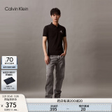 Calvin Klein Jeans夏季男士商务半开襟翻领ck字母印花透气短袖POLO衫J319635 BEH-黑色 M  （建议130-150斤）