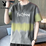 花花公子（PLAYBOY）夏季纯棉短袖T恤男士冰丝薄款透气半袖t潮流牌情侣学生大码上衣服 23灰色 M 【建议95-120斤】