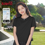 班尼路（Baleno）100%纯棉短袖T恤女2025年夏季宽松短款小个子时尚百搭休闲款上衣