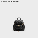 CHARLES&KEITH菱格大容量柔软多用背包书包双肩包包女包生日礼物CK2-60151400 Black黑色 S