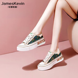 James Kevin品牌厚底休闲帆布鞋女2024秋季新款女款大童平底滑板鞋舒适女生鞋 绿色 38 240mm