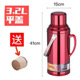【上海品质认证】保温瓶不锈钢热水瓶暖壶家用暖瓶热水壶学生宿舍 不锈钢红色【8磅】+胶塞木塞 3.2L 不锈钢外壳*双层玻璃内胆*胶塞