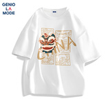 GENIOLAMODE短袖男夏季纯棉休闲时尚百搭国潮醒狮印花青年t恤男装 白色 L