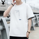花花公子（PLAYBOY）短袖T恤男夏季男士休闲衣服宽松纯棉半袖潮流打底衫 白色 4XL 