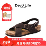 Devo Life的沃软木凉鞋女时尚平底搭扣罗马复古日系勃肯鞋情侣凉拖56111 深棕反绒皮 36 （建议拍小一码）