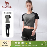 骆驼（CAMEL）弹力健身服女瑜伽运动训练两件套装 Y8S1QL8628-1 黑色 M